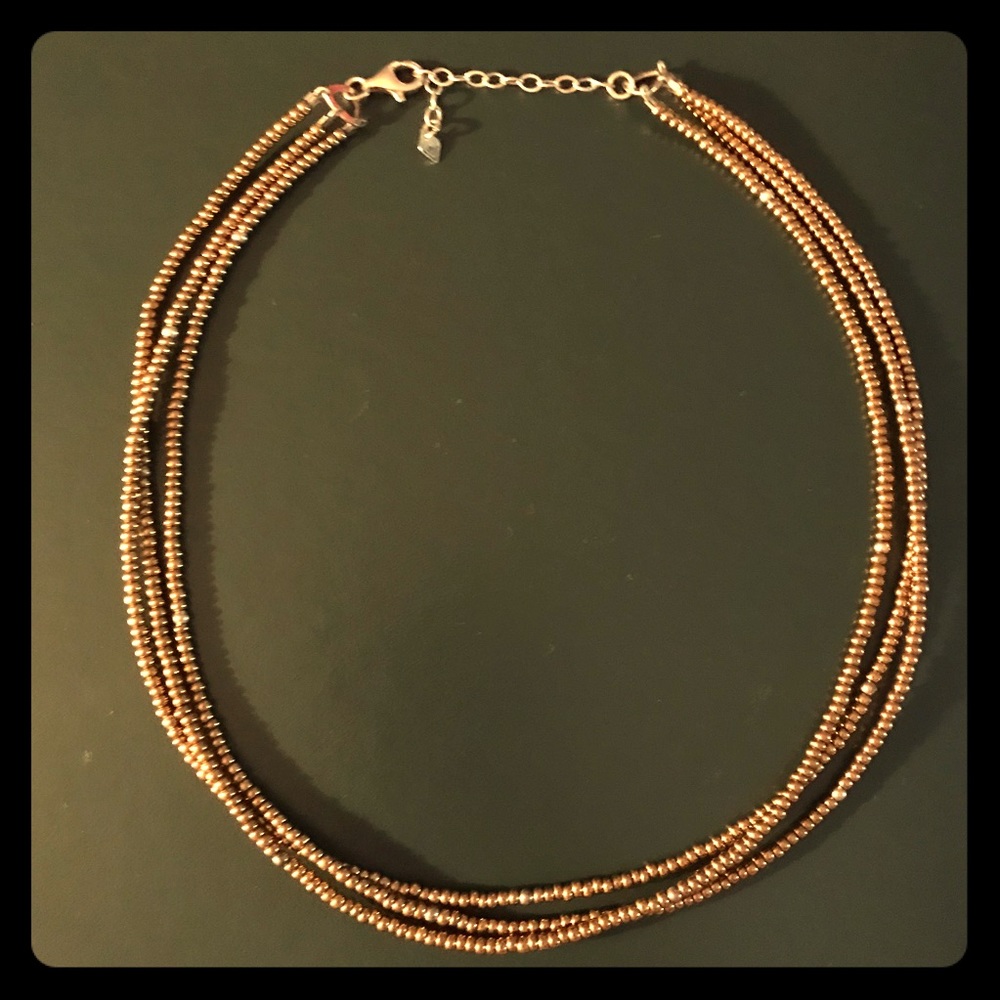 Silpada Triple-Strand Bronze Glass and SS Necklace